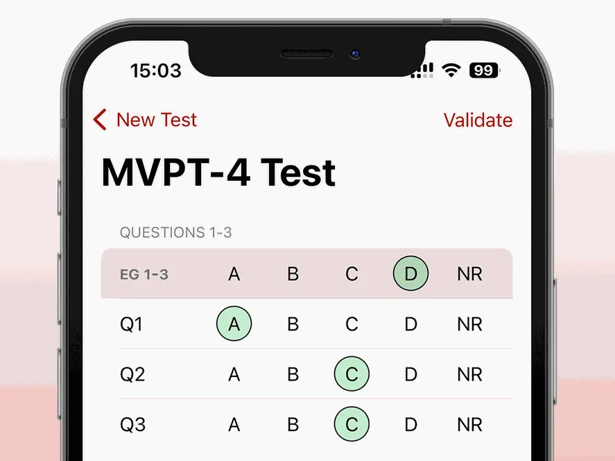 Application MVPT Calc sur appareils Apple